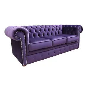 Chesterfield 3 Seater Malta Amethyst Purple Real Velvet Sofa In Classic Style