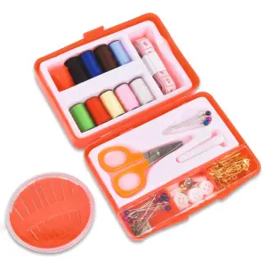 130pc Sewing Kit with 9 Spools of Thread, Scissors, Thimble, Tape Measure, Pins, Buttons & 8 Self Threading Needles