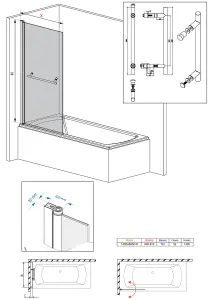 SunDaze 6mm Toughened Safety Glass Straight Pivot Shower Bath Screen with Towel Rail - 1400x800mm Black