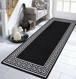 Smart Living Heavy Duty Machine Washable Runner for Hallway, Kitchen Non Slip Floor Mats, Door Mat 50cm x 80cm - Black Cream