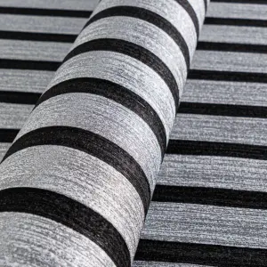 Metallic Silver & Black Wood Panel Slats Wallpaper 78627-1