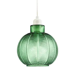 Designer Ribbed Leaf Themed Forest Emerald Green Glass Pendant Lighting Shade