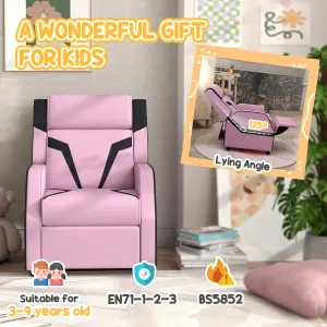 AIYAPLAY 2 in 1 Kids Armchair Recliner, PU Leather, for 3-9 Years Old, Pink