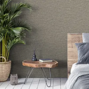 Grandeco Telma Slubbed Fabric Hessian Textured Luxury Wallpaper Dark Mocha Neutral