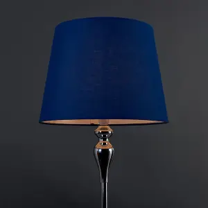 ValueLights Faulkner Modern Polished Chrome Spindle Design Floor Lamp with Navy Blue Shade