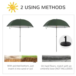 Outsunny 2m Beach Parasol with Sides Fishing Umbrella w/ Tilt, UV30+, Green