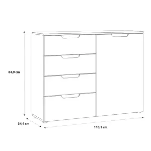 Sienna 4 Chest of Drawers 1 Door in White/White High Gloss