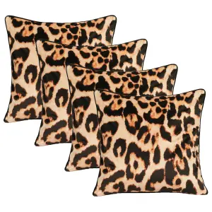 4 Pack Leopard Matte Velvet Cushion Covers, Brown - 45 x 45cm