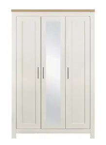 3 Door Mirror Wardrobe Cream Oak Birlea Highgate Farmhouse Shabby Chic