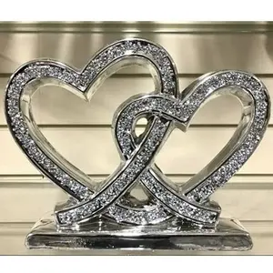 Crushed Diamond Double Heart Square Base Ornament