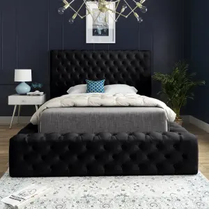 DS Living Cambridge Upholstered Soft Plush Black Velvet Bed Frame 5FT