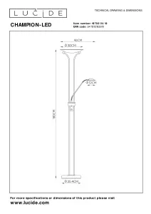 Lucide Champion-Led Modern Floor Reading Lamp - LED Dim. - 3000K - Satin Chrome