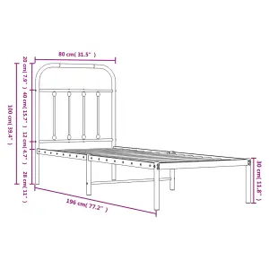 Berkfield Metal Bed Frame with Headboard Black 75x190 cm