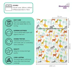 Bloomsbury Mill - Safari Adventure Kids Double Bed Duvet Cover and Pillowcases Set - Double - 200 x 200cm