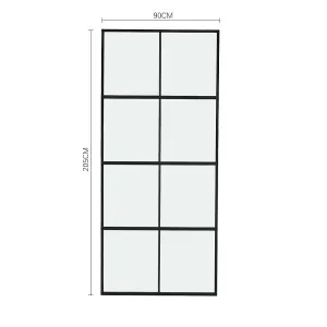 8 Lites Clear Glass Black Sliding Barn Door Panel Interior Door with 6ft Hardware Kit, 90 x 205 cm