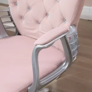 Vinsetto Office Chair Ergonomic 360 degree Swivel Diamante Tufted Home Work Velour Padded Base 5 Castor Wheels Pink