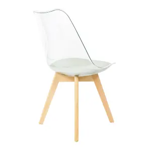 Soho Clear and Light Grey Plastic Dining Chair with Squared Light Wood Legs