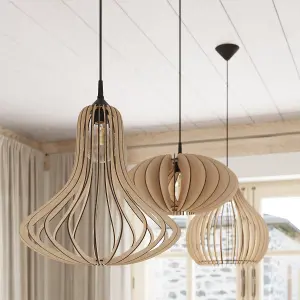 Elza Wood Natural 1 Light Classic Pendant Ceiling Light