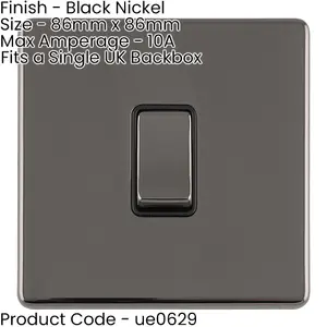 1 Gang Single Light Switch SCREWLESS BLACK NICKEL 2 Way 10A Metal Rocker Slim