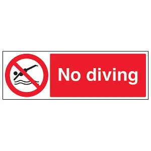 No Diving - Prohibition Water Sign - Rigid Plastic - 450x150mm (x3)