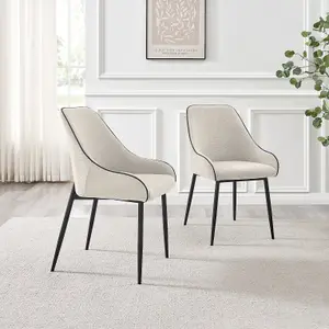 Furniturebox UK Beaumont 2x Cream Fabric Black Leg Dining Chair