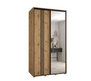 Charming Oak Artisan Cannes VII Sliding Wardrobe H2050mm W1300mm D600mm with Customisable Black Steel Handles