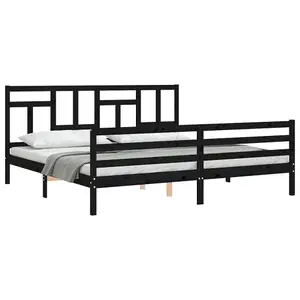 Berkfield Bed Frame with Headboard Black 200x200 cm Solid Wood