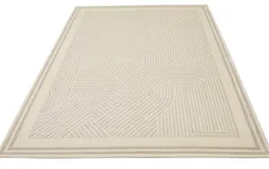 Light Grey Ivory Chequered Geometric Modern Easy to Clean Modern Dining Room Bedroom and Living Room Rug-160cm X 230cm