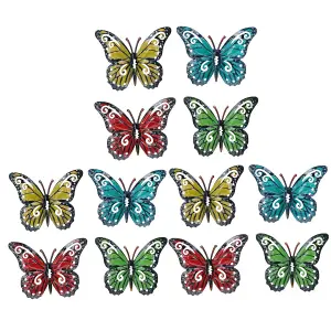 Set of 12 Multi-coloured Small Metal Butterflies Garden/Home Wall Art Ornament