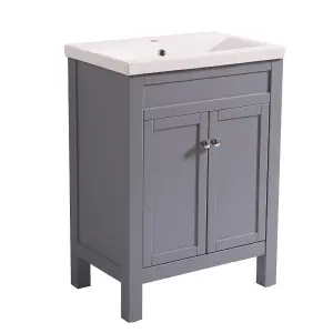 SunDaze Traditional Floorstanding Furniture 600mm Matt Grey Bathroom Vanity Sink Unit