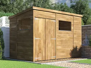 Dunster House Wooden Garden Shed Storage 3m x 1.8m Pressure Treated Overlord Pent Roof No Window