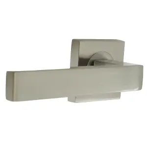 Cafri Door Handle Satin Nickel Rectangular Lever on Square Rose Internal Handles + 64mm Latch & Hinges