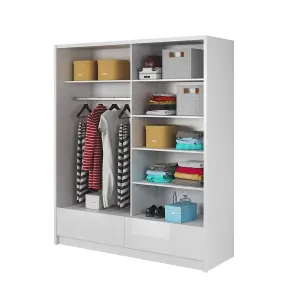 Aria I Mirrored Sliding Two Door Wardrobe 180cm in White Gloss