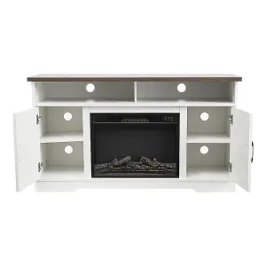 Electric Fire Suite Black Fireplace with White TV Stand Surround Set with Timer and Remote Control Fire Size 24 Inch