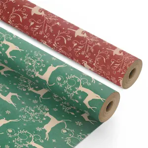 Kraft & Co 2 Pack Christmas Wrapping Paper Roll (Reindeer)