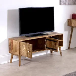 Rejoya Light Mango Wood TV Stand with 2 Doors & 2 Shelves