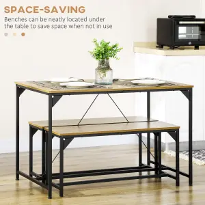 HOMCOM Dining Table and Bench Set for 4, Modern Kitchen Table & 2 Benches