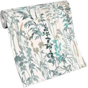 Erismann Casual Chic Cottage Leaf Meadow Wallpaper White Blue Grey 10258-18