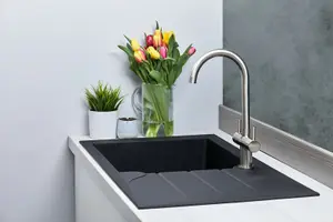 Liquida LP10BL 1.0 Bowl Composite Reversible Inset Black Kitchen Sink With Waste