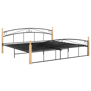 Berkfield Bed Frame Black Metal and Solid Oak Wood 200x200 cm