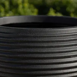 Primrose Black Round Flower Planter Pot Bowl Fibrestone Weather Resistant Plastic 54cm