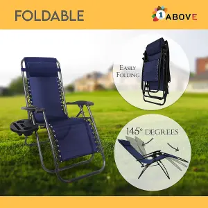 1ABOVE Set of 2 Folding Reclining Chairs Heavy Duty Textoline Zero Gravity Chairs Garden Outdoor Patio Sun Loungers Blue