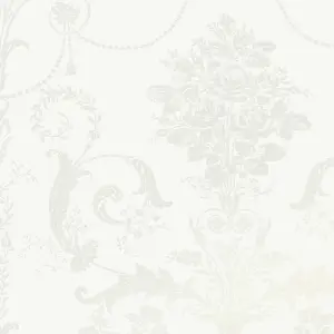 Laura Ashley Josette White Damask Smooth Wallpaper Sample