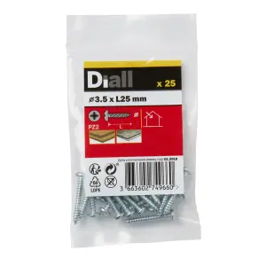 Diall Pozidriv Pan head Zinc-plated Carbon steel Screw (Dia)3.5mm (L)25mm, Pack of 25