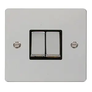 Flat Plate Polished Chrome 10A 2 Gang 2 Way Ingot Light Switch - Black Trim - SE Home