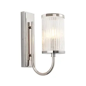 Luminosa Genoa Glass Wall Lamp, Bright Nickel Plate, Ribbed Bubble Glass