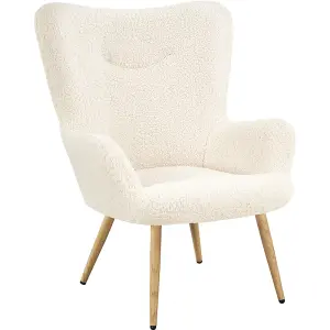 Yaheetech Ivory Boucle Accent Chair with Wood-tone Metal Legs