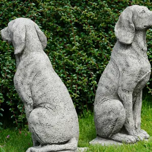 Pair of Large Hound Stone Statues Dog Animal Pointer Antique Garden Ornament British Made Sculpture