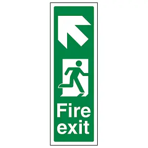 Arrow Up Left Fire Exit Sign - Portrait Rigid Plastic - 150x450mm (x3)