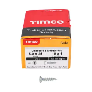 TIMCO Solo Countersunk Silver Woodscrews - 5.0 x 25 (200pcs)